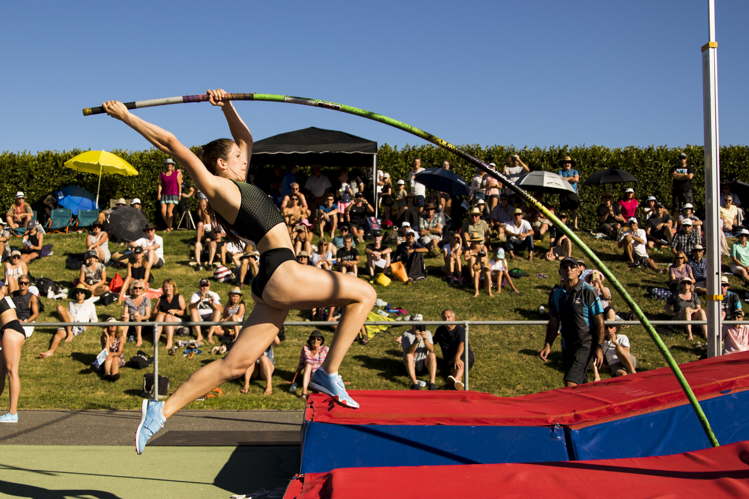  Eliza McCartney jumps 4.85m and breaks the meeting record at the Potts Classic. 26 January 2018. Hastings, New Zealand. Copyright photo: Alisha Lovrich / www.photosport.nz 