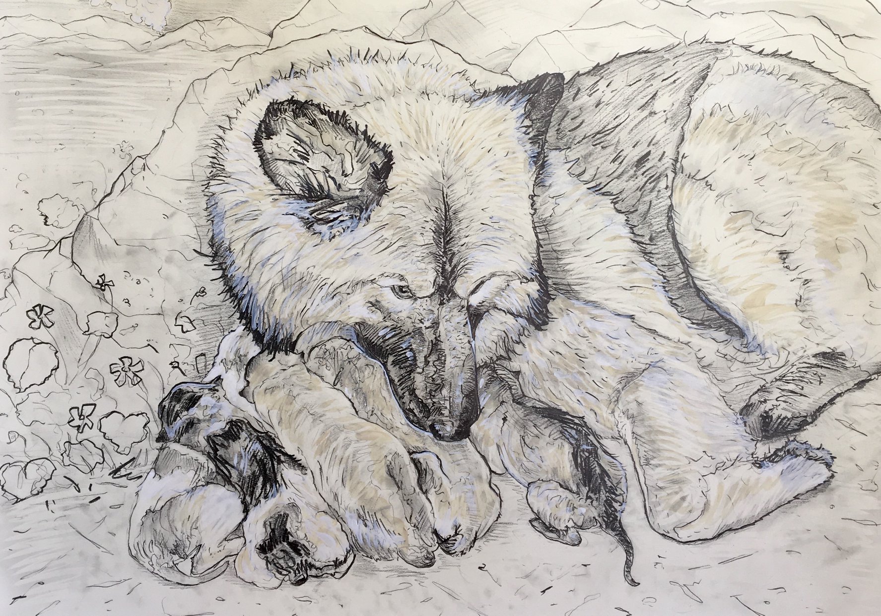 PORTRAIT OF REZ DOG MOTHER AND PUPPIES, 2018