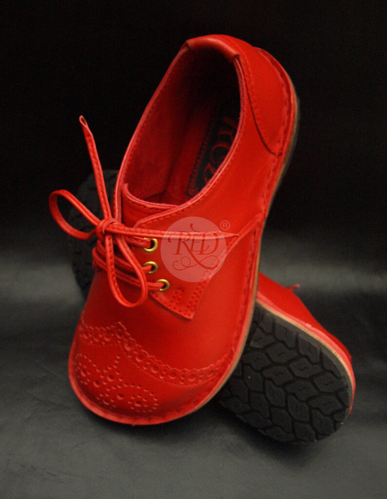 red wide shoes