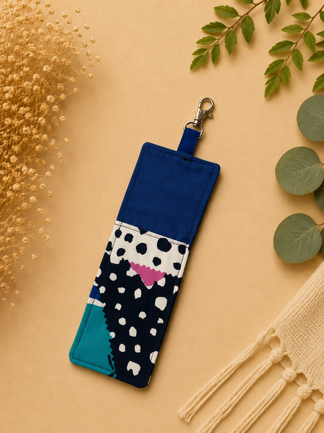 Abstract Patterned Fabric Keychain Flat Lay.png