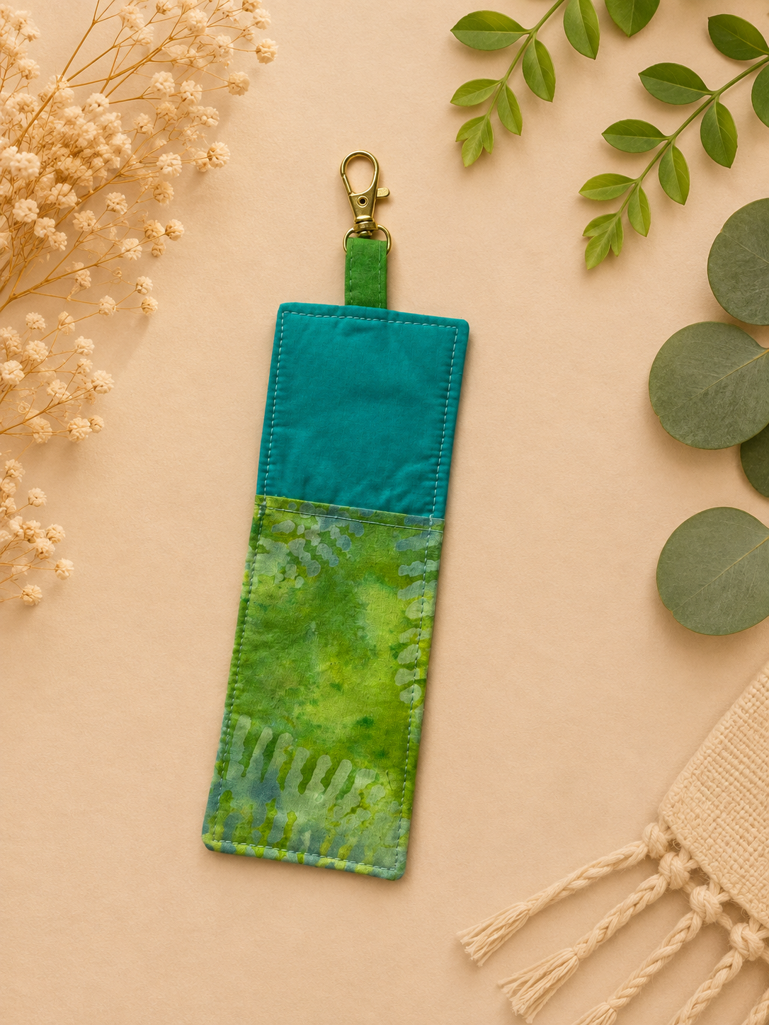 Botanical Teal and Green Fabric Lanyard.png