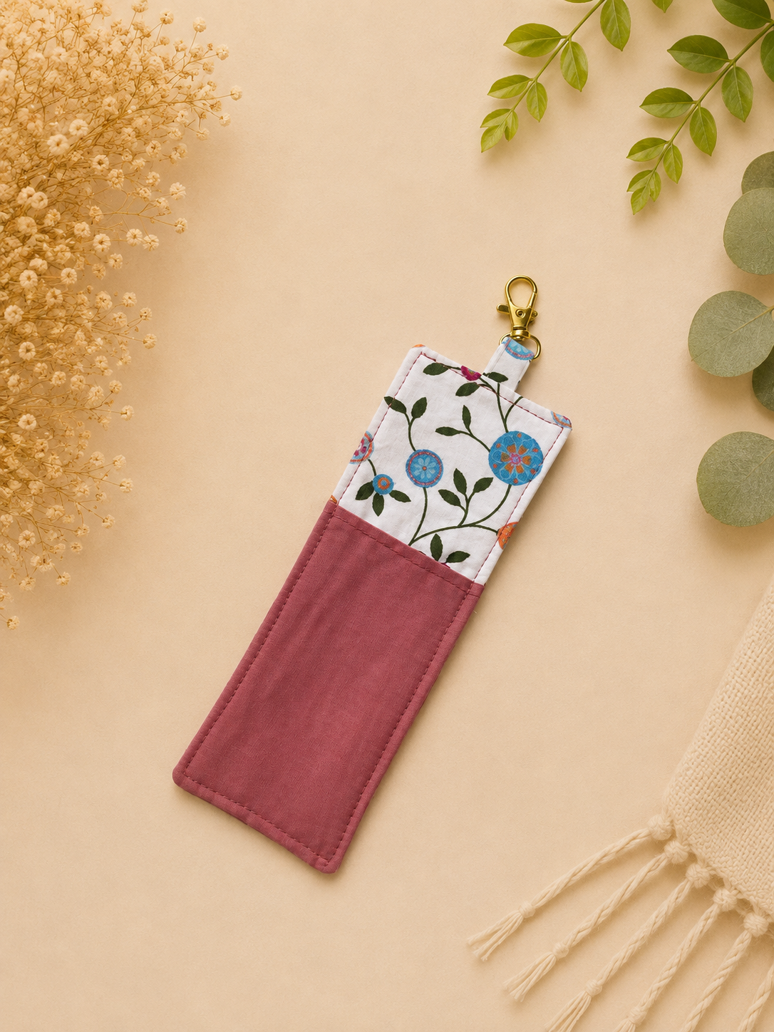 Floral Fabric Keychain with Botanical Accents.png