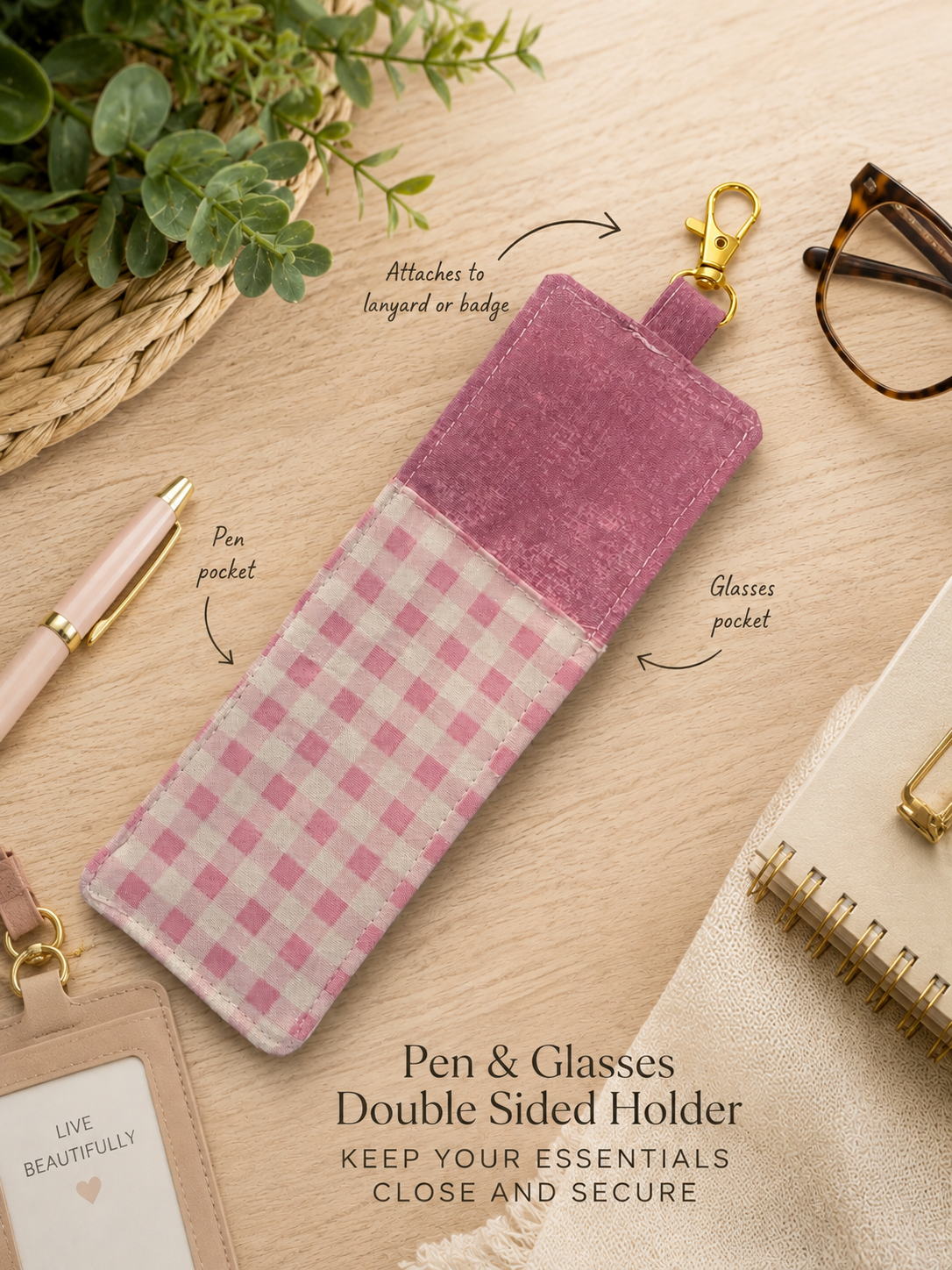 Pink Gingham Pen and Glasses Holder.png
