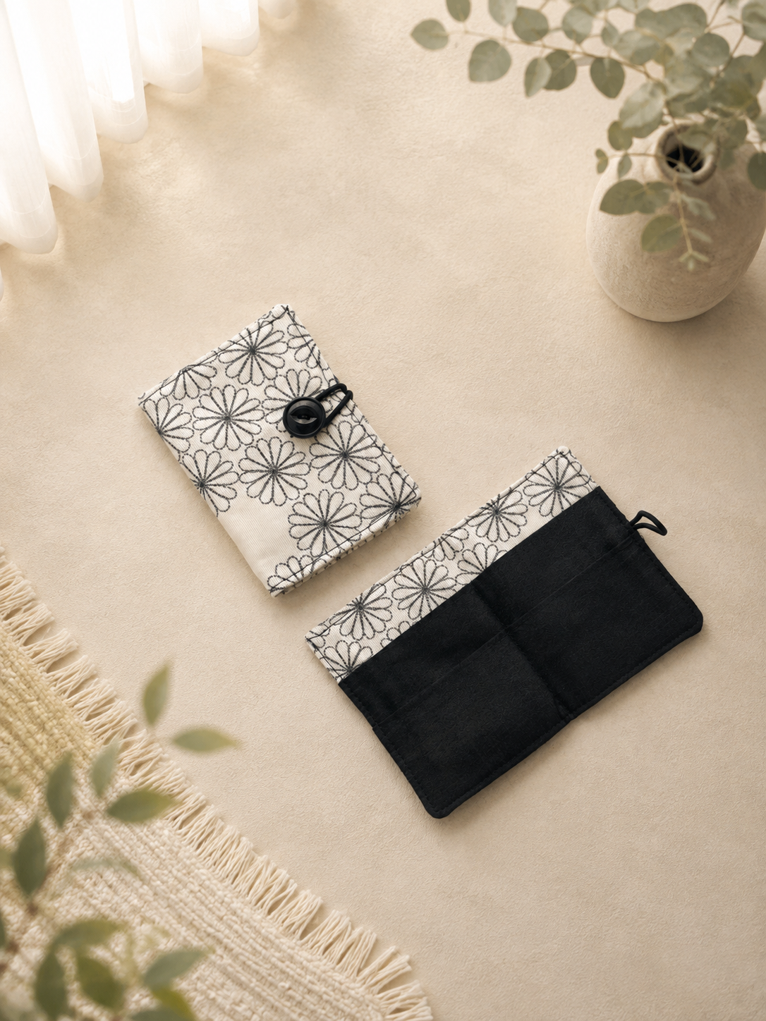 Daisy Patterned Fabric Organizers in Soft Daylight.png