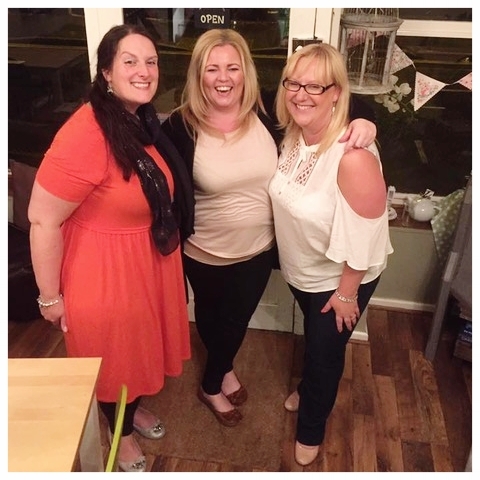 (L-R) Book club guest Miranda Dickinson, café hostess Mim, founder Kim