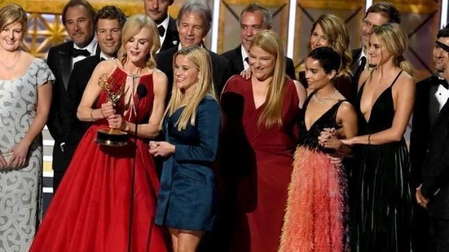 The Big Little Lies cast and crew accept the Emmy for Outstanding Limited Series