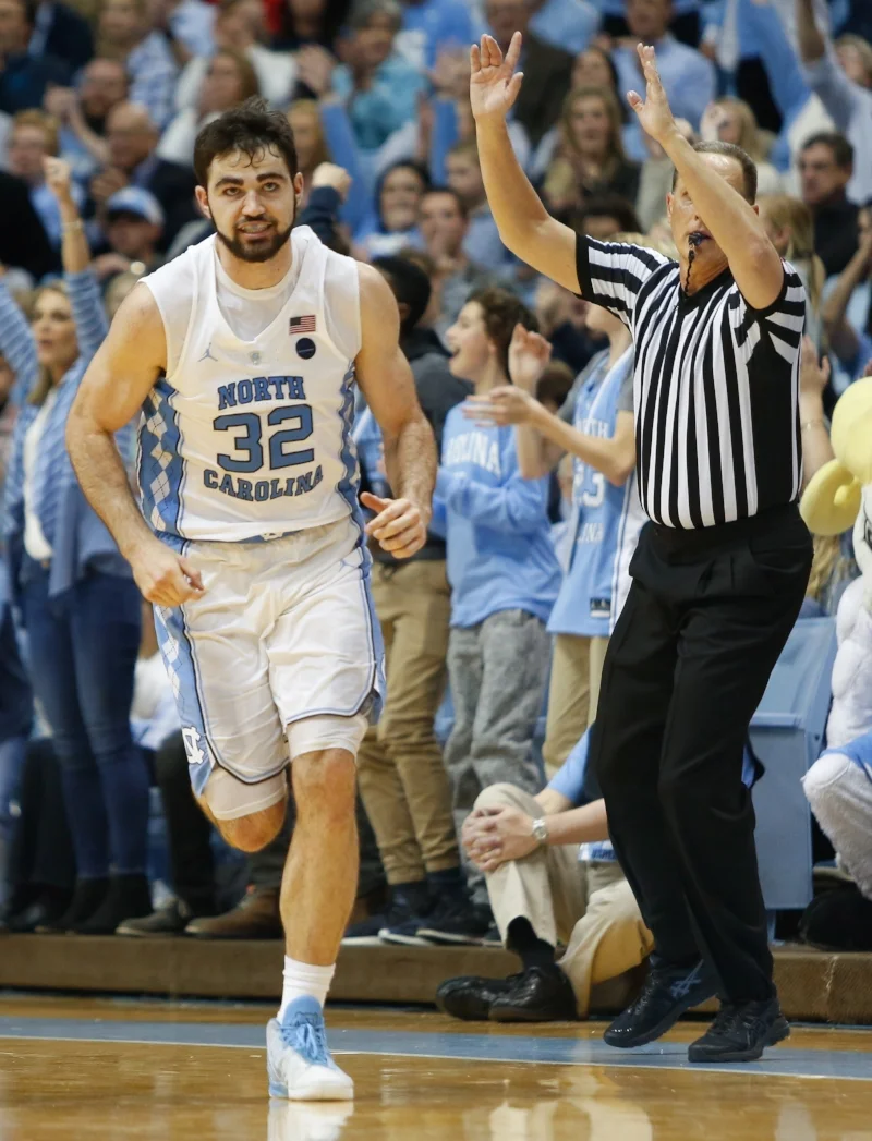 It was another bounce-back performance for Luke Maye (32), who recovered from a four-point night at Clemson to score 26 points against Pittsburgh on Saturday. | Photo by Alex Kormann