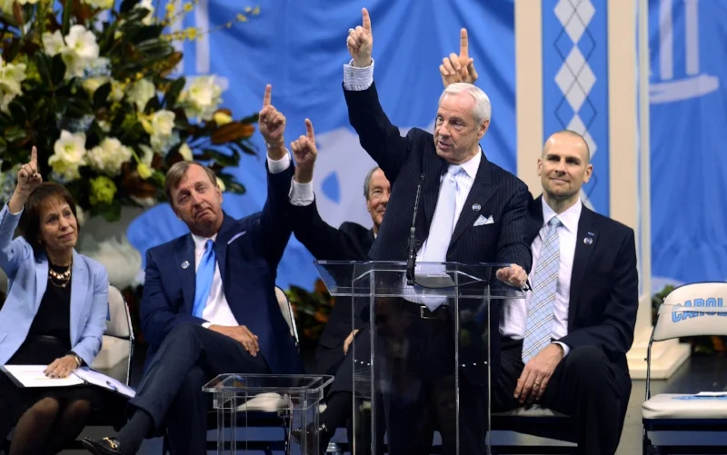 At Dean Smith's memorial service in the days after his death, former assistant Roy Williams and others were quick to point the passer who had so often guided their lives. | Photo courtesy UNC Athletic Communications
