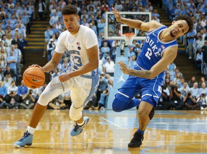 Cameron Johnson (13) finished with 18 points, two more than Duke leading scorer Gary Trent (2) had in UNC's 82-78 win on Thursday. | Photo by Alex Kormann