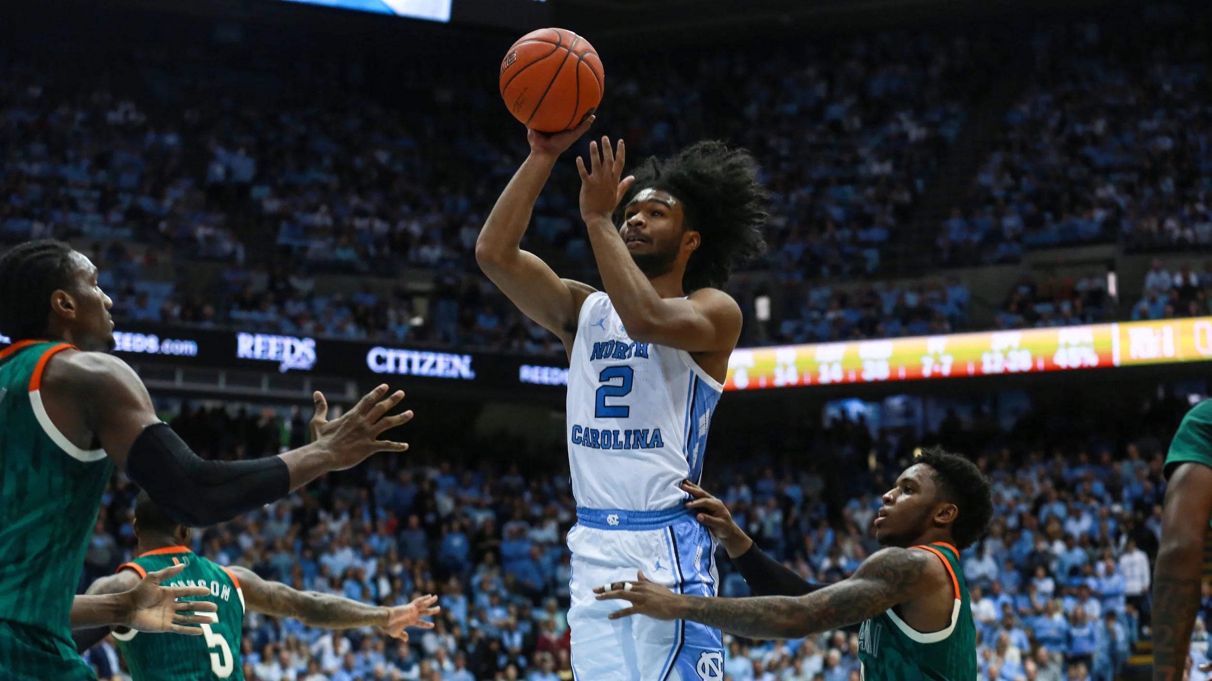 Coby White tied his career high with 33-points on Saturday. The freshman also dished six assists and drained seven three-pointers on the afternoon. | Photo by Alex Kormann