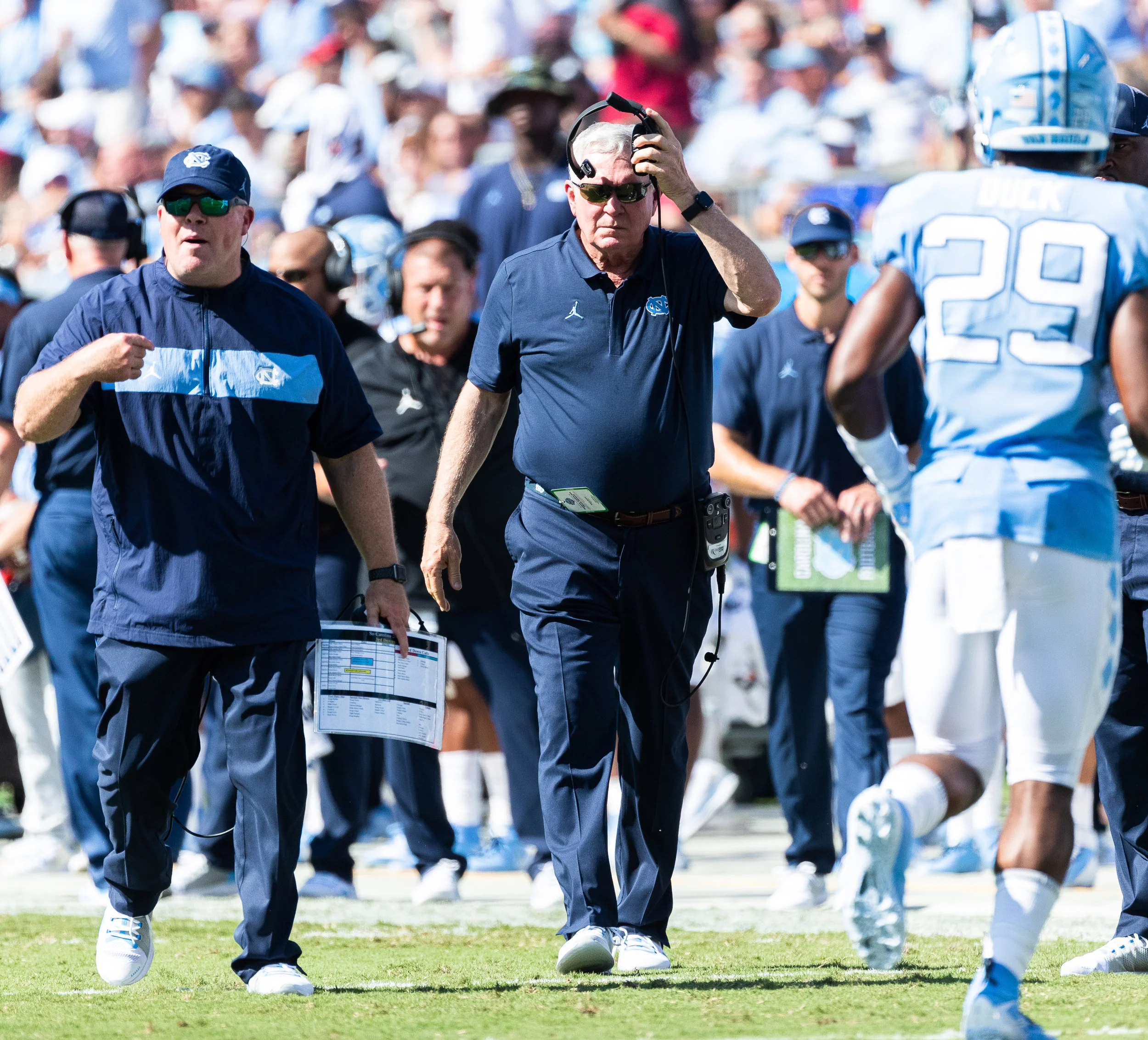 A season-opening win against South Carolina has changed expectations for Mack Brown and the 2019 Tar Heels. Photo by Smith Hardy