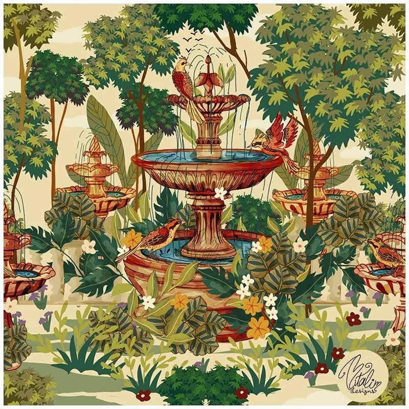 Victorian fountain garden is my entry for this week&rsquo;s Garden Tapestry. Hope you like it.
.
Getting out of my comfort zone 🙃
.
.
.
#mitalimdesigns#spoonflowerdesignchallenge #spoonflowerchallenge #spoonflowerwallpaper #gardentapestry #tapestryw
