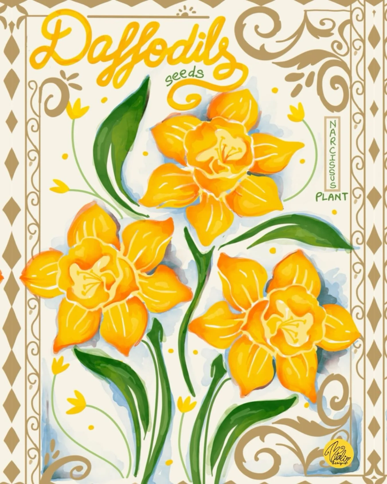 Start of this year, I decided to do some floral artwork, if you have seen my post herbs garden, it started from that idea. Dancing Daffodils is also a collection Available at my shops,link in bio.
.
DESIGN ID: 16785172 @spoonflower 
.
.
.
#vintageflo