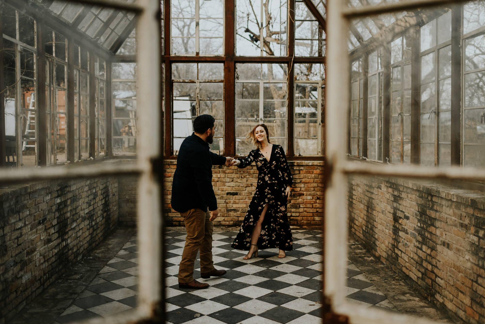 Adventurous Engagement Photographer at Sekrit Theater in Austin, Texas