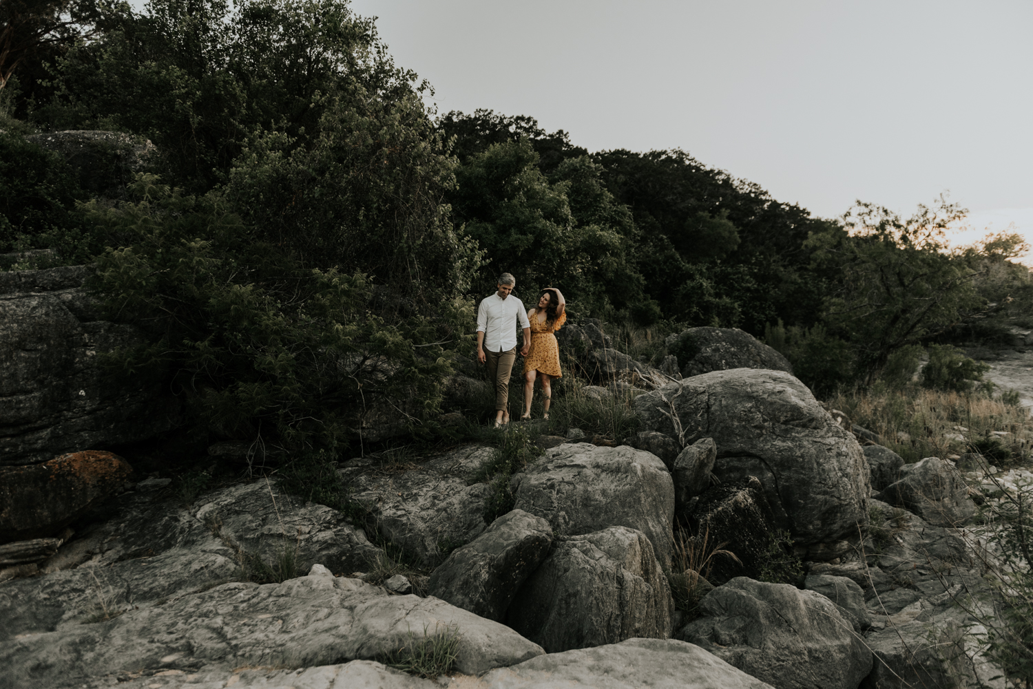 Texas Hill Country Adventurous Engagement Session at Collective Retreats and Pedernales Falls, Texas