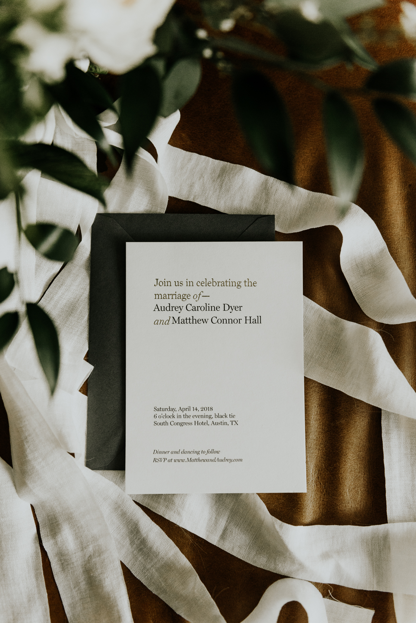 Modern Intimate Wedding Invitation stationary details in Austin, Texas