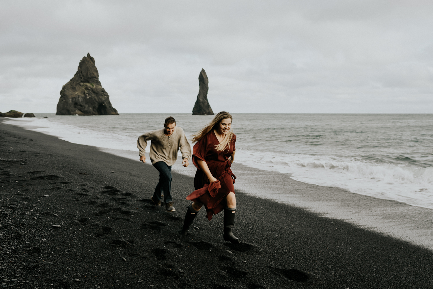 Black Sand beach Adventurous Couples Session in Vik, Iceland