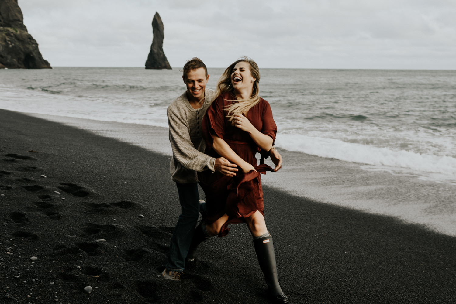 Black Sand beach Adventurous Couples Session in Vik, Iceland