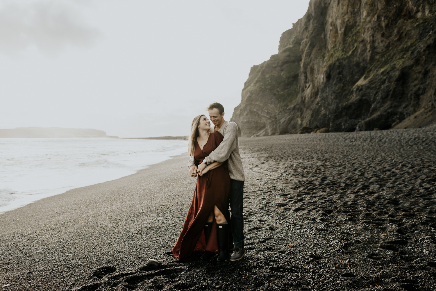 Black Sand beach Adventurous and fun Couples Session in Vik, Iceland