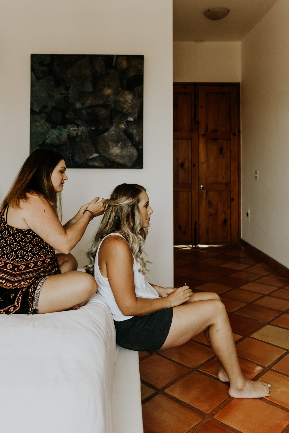 Bride Getting Ready for her elopement in in Hotel Casa Tota, Todos Santos