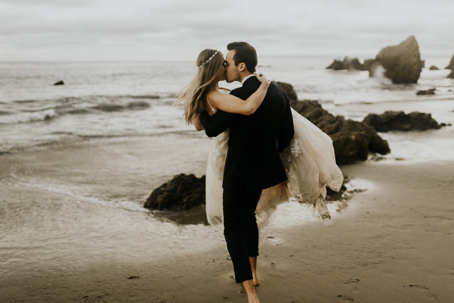 Surprise Intimate Destination Wedding at El Matador Beach in Malibu, California