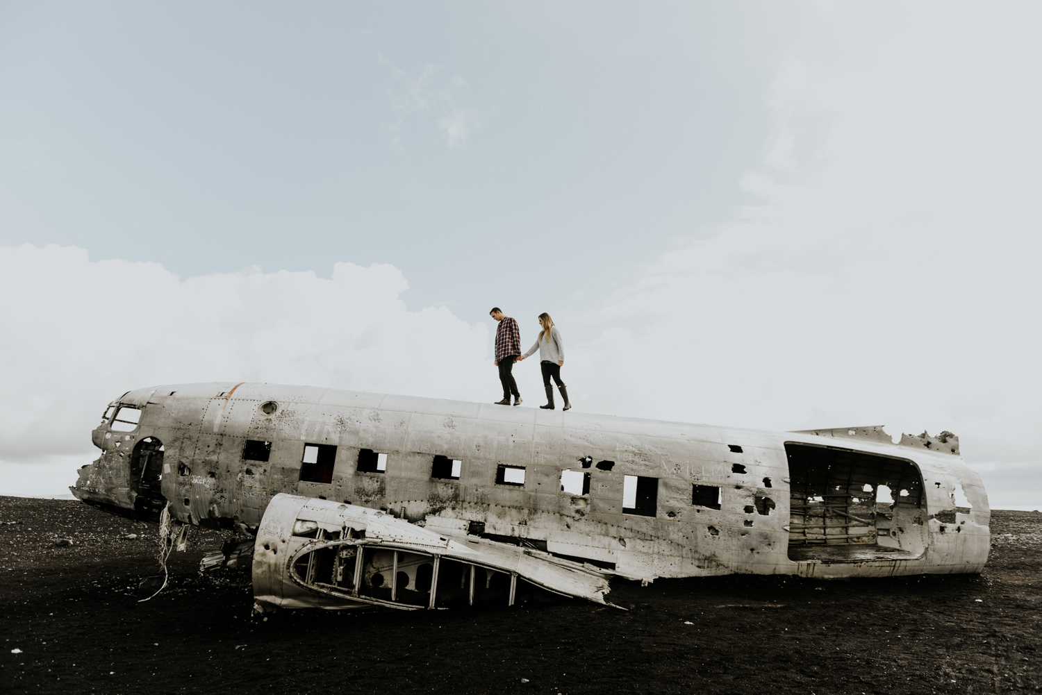 Adventurous Couples Session at Solheimasandur Plane Wreck in Iceland
