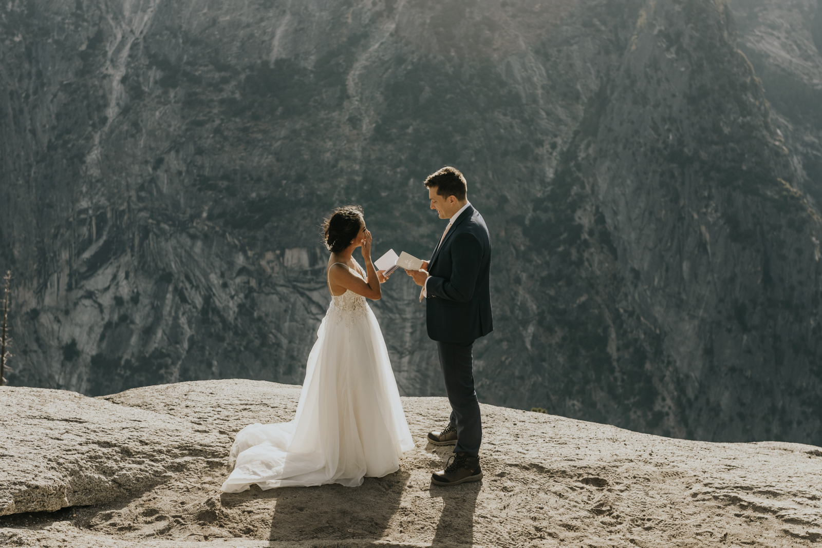 Yosemite National Park Wedding Ceremony, Bride and Groom Reading Vows