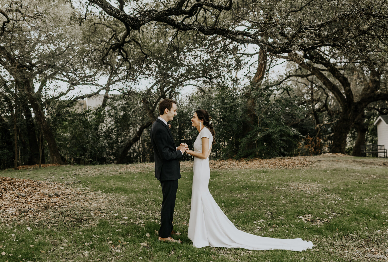 Austin, Texas Bride and Groom First Look Wedding Day Photos