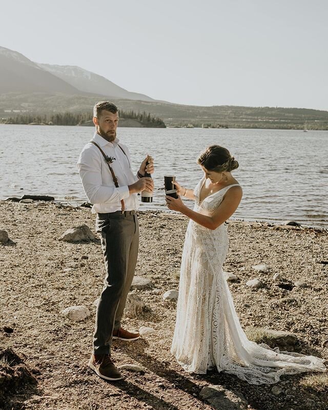 I love this picture of Tim and Molly opening up a special beer after they exchanged vows. Tim&lsquo;a face is priceless! This moment perfect captures so many things that speak to Tim and Molly...their love for beer, the outdoors, laughter and love fo