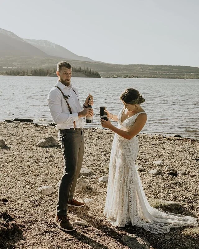 I love this picture of Tim and Molly opening up a special beer after they exchanged vows. Tim&lsquo;a face is priceless! This moment perfect captures so many things that speak to Tim and Molly...their love for beer, the outdoors, laughter and love fo