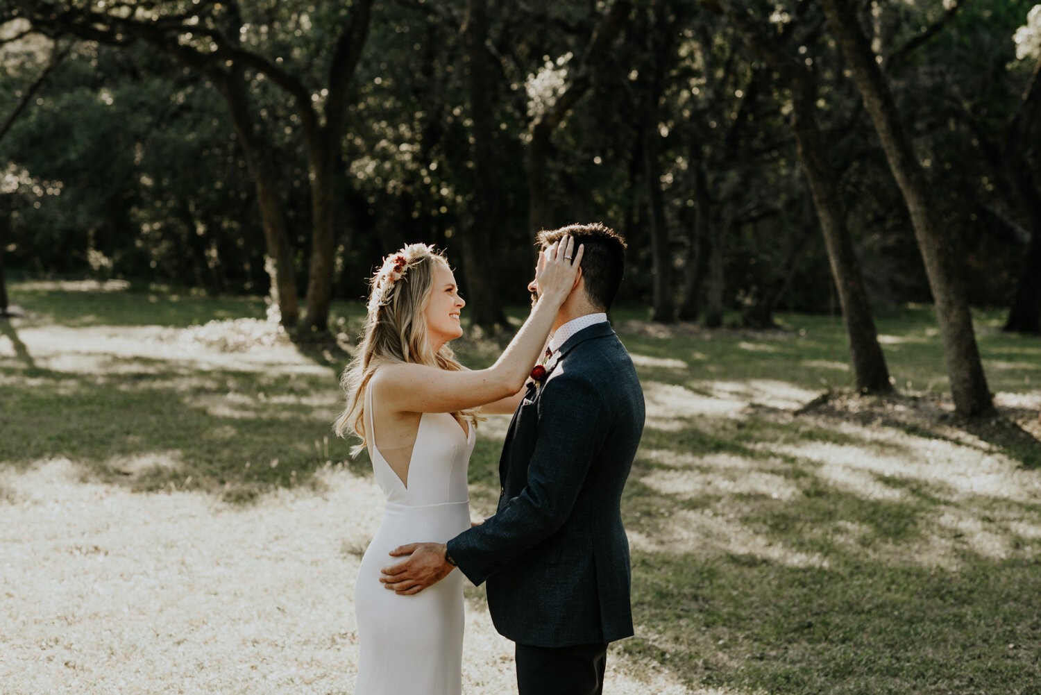 Bluffs on The Blanco in Wimberley, Texas Intimate Wedding Sweet First Look