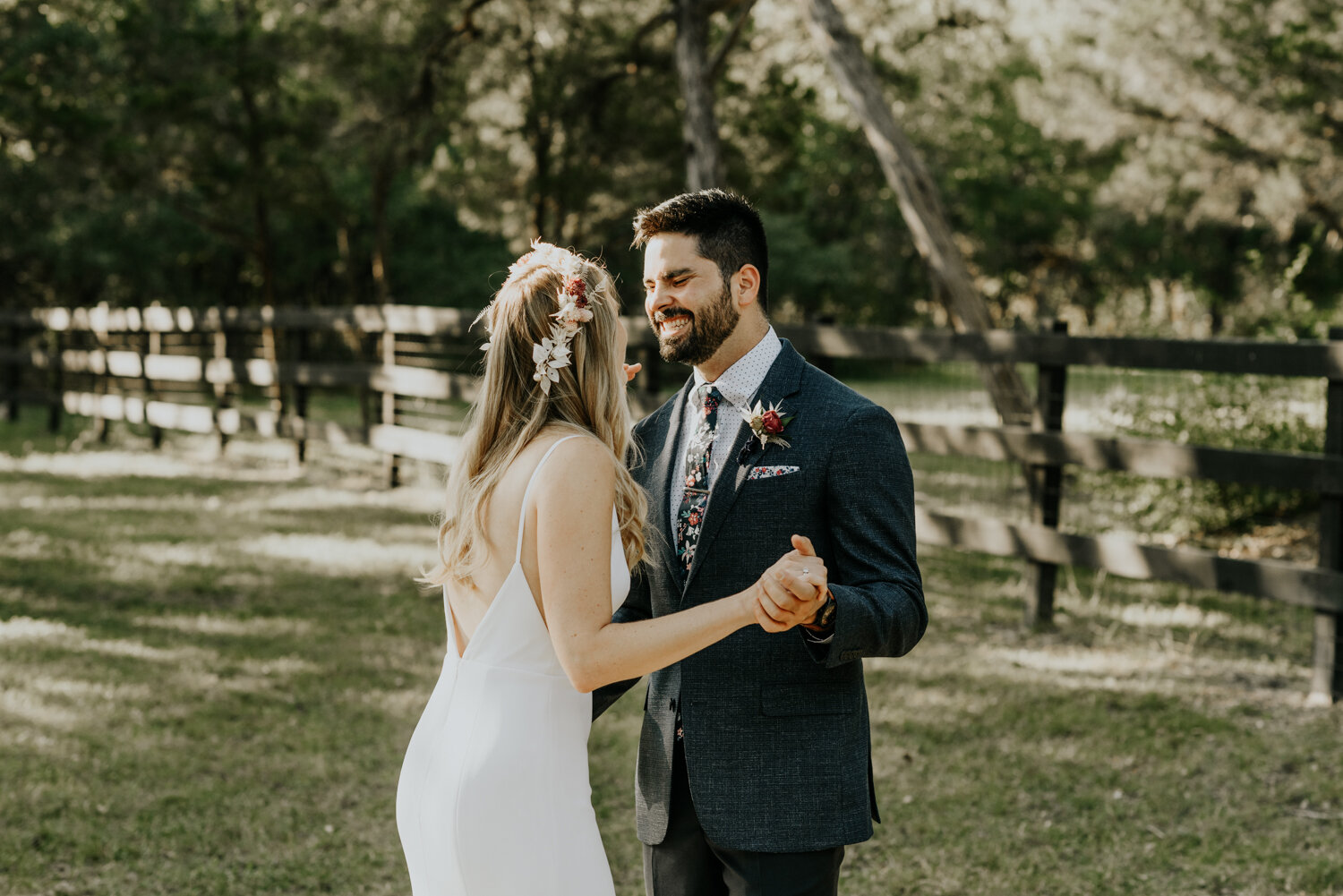 Bluffs on The Blanco in Wimberley, Texas Intimate Wedding Sweet First Look