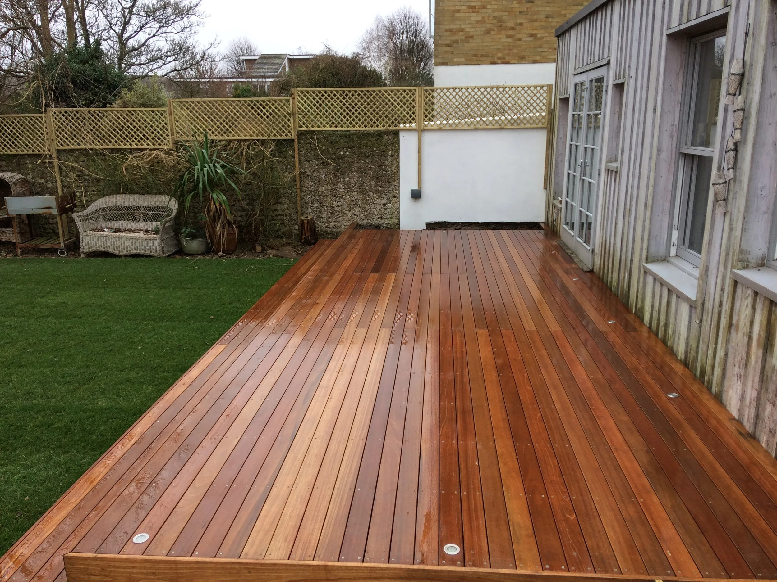 Hardwood decking and sleeper wall, Brighton