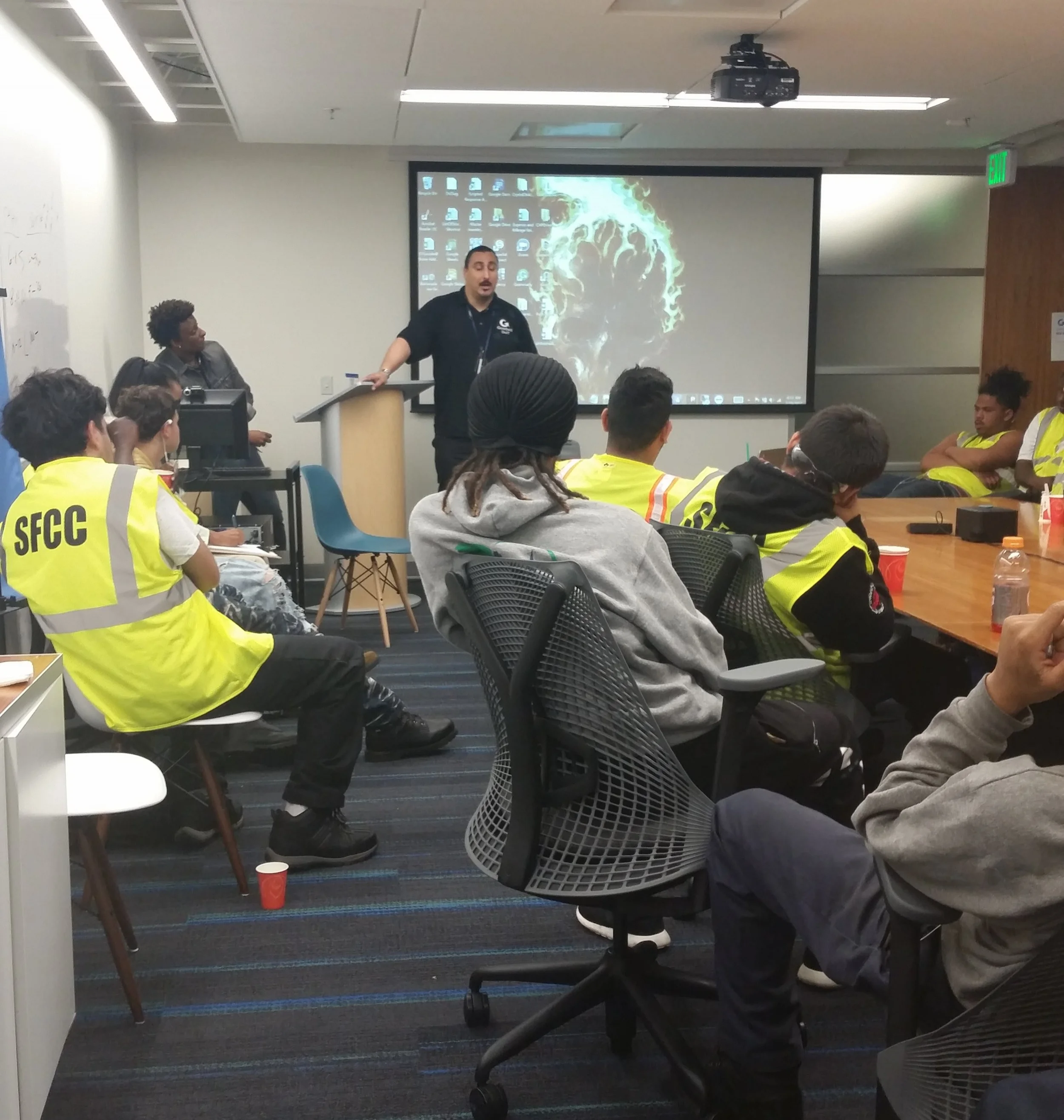 Corpsmembers visit the Goodwill/Recompute site to learn about technology and innovation.