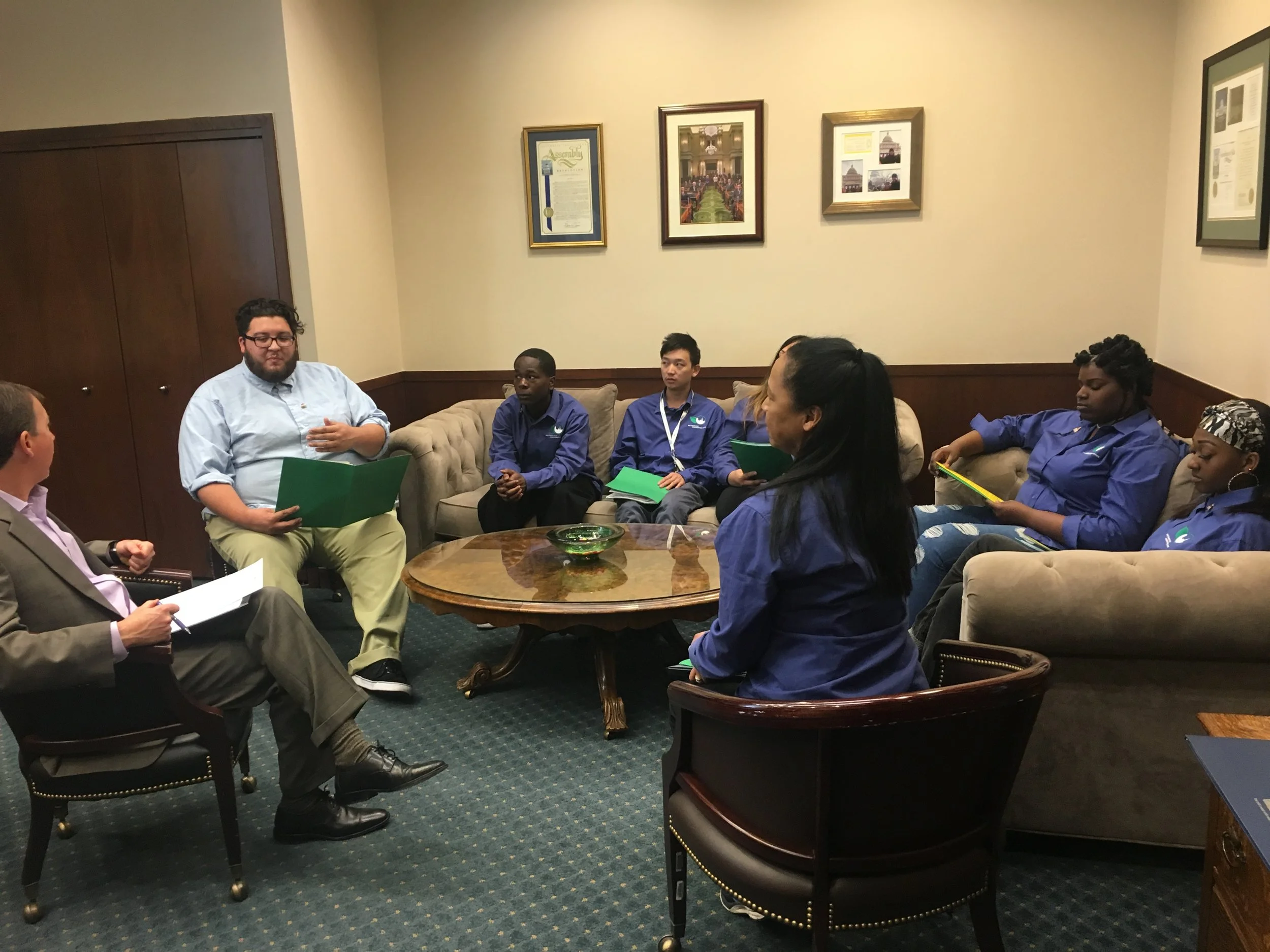 Corpsmembers discuss the impact of SFCC with Assemblymember Kevin Mullin's staff 