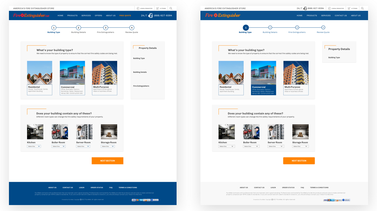 On building type screen, I didn’t change many things. I only changed color and small adjustments on bread crumbs, and I made a larger drop down selections because that part needed to be improved