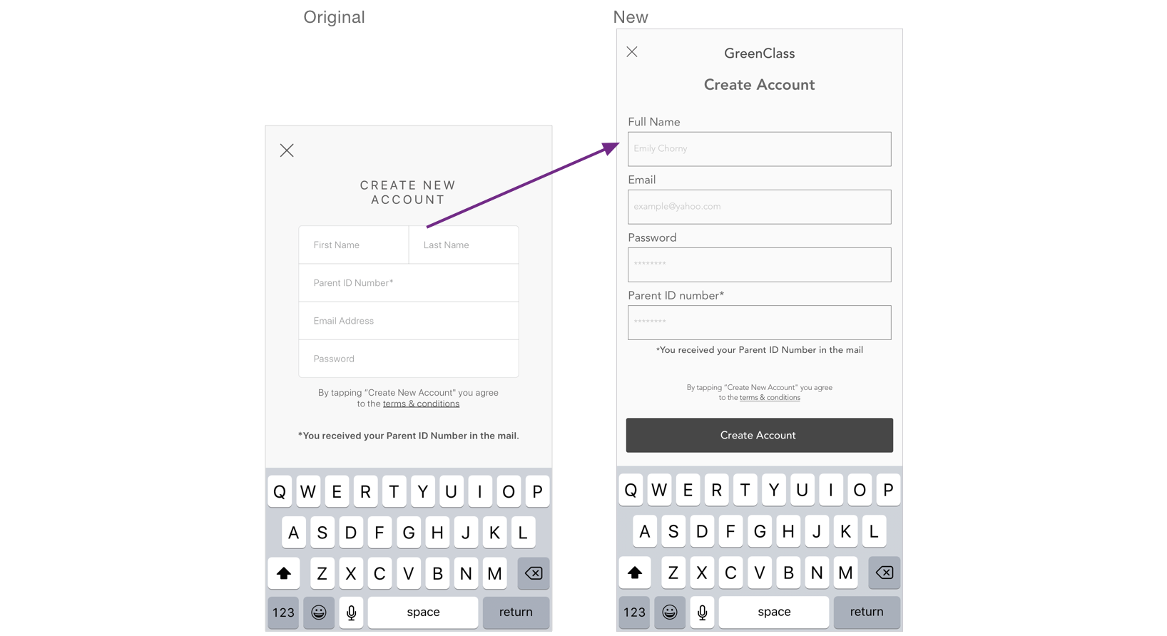 I changed Create Account to make it more clear and understandable for users. I created bigger input fields and labeled them, thinking this made it a huge guide for users. It was important for users to always know what kind of information they needed to provide.
