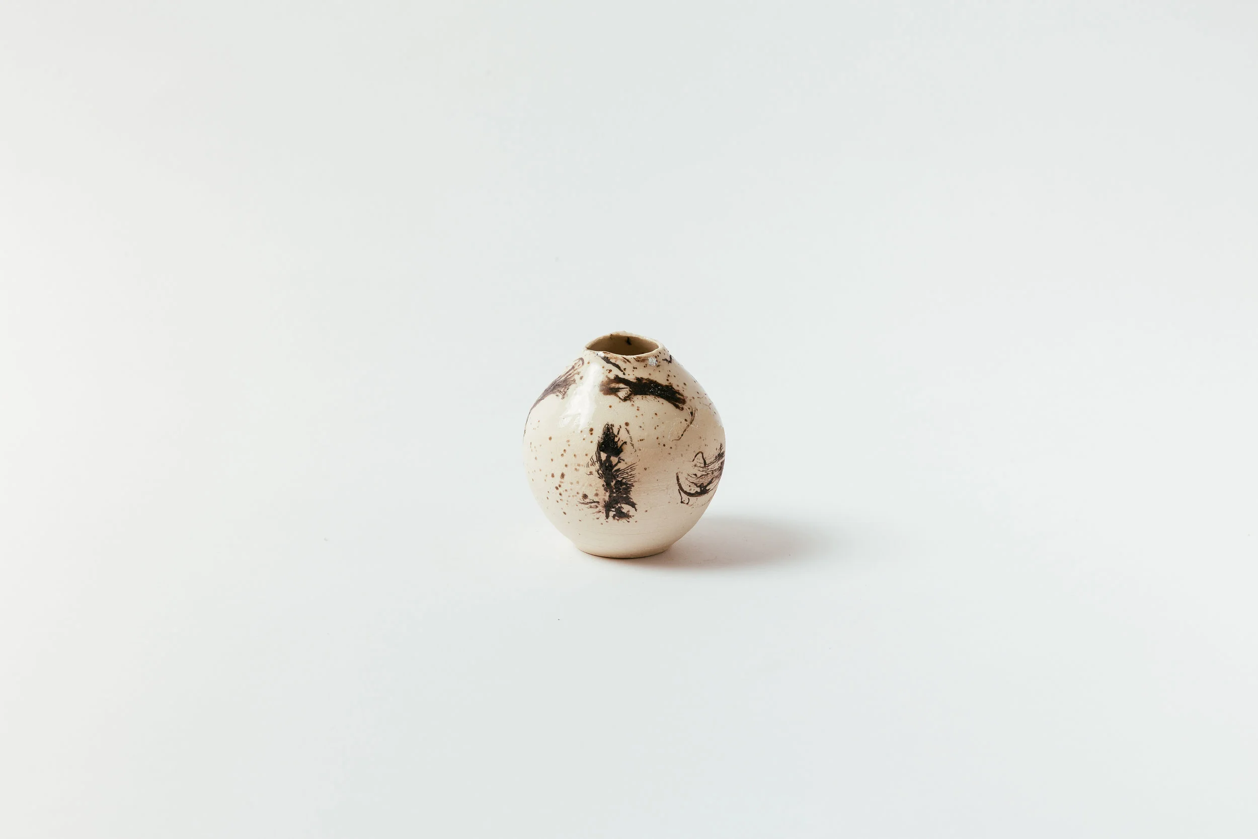 Horsehair Mini Moonjar 3.5"H x 3.5"W Horsehair, feathers and sugar on stoneware, glazed interior. Retail 72