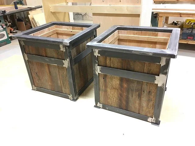Planter boxes ! #woodworking #wood #metal #craftsmanship #oak