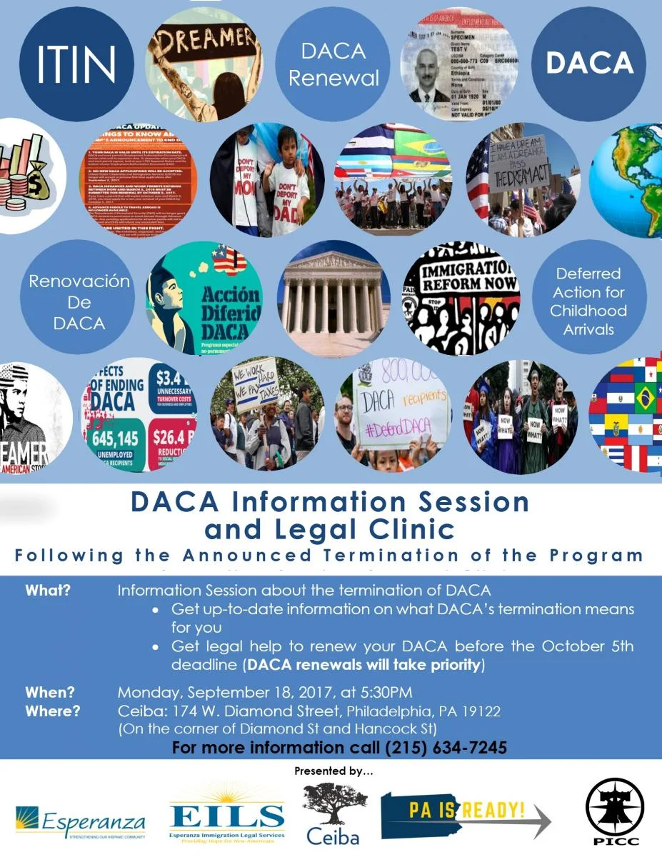 If you have any questions about the status of your DACA, do not hesitate to call us at 215-634-7245. Univision Coverage of Ceiba's DACA Renewal Info Session and Legal Clinic