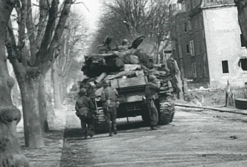 The 31st Tank Battalion rolled West into Grossen-Buseck, one day after Verns Tank was destroyed, photo dated 3-28-45