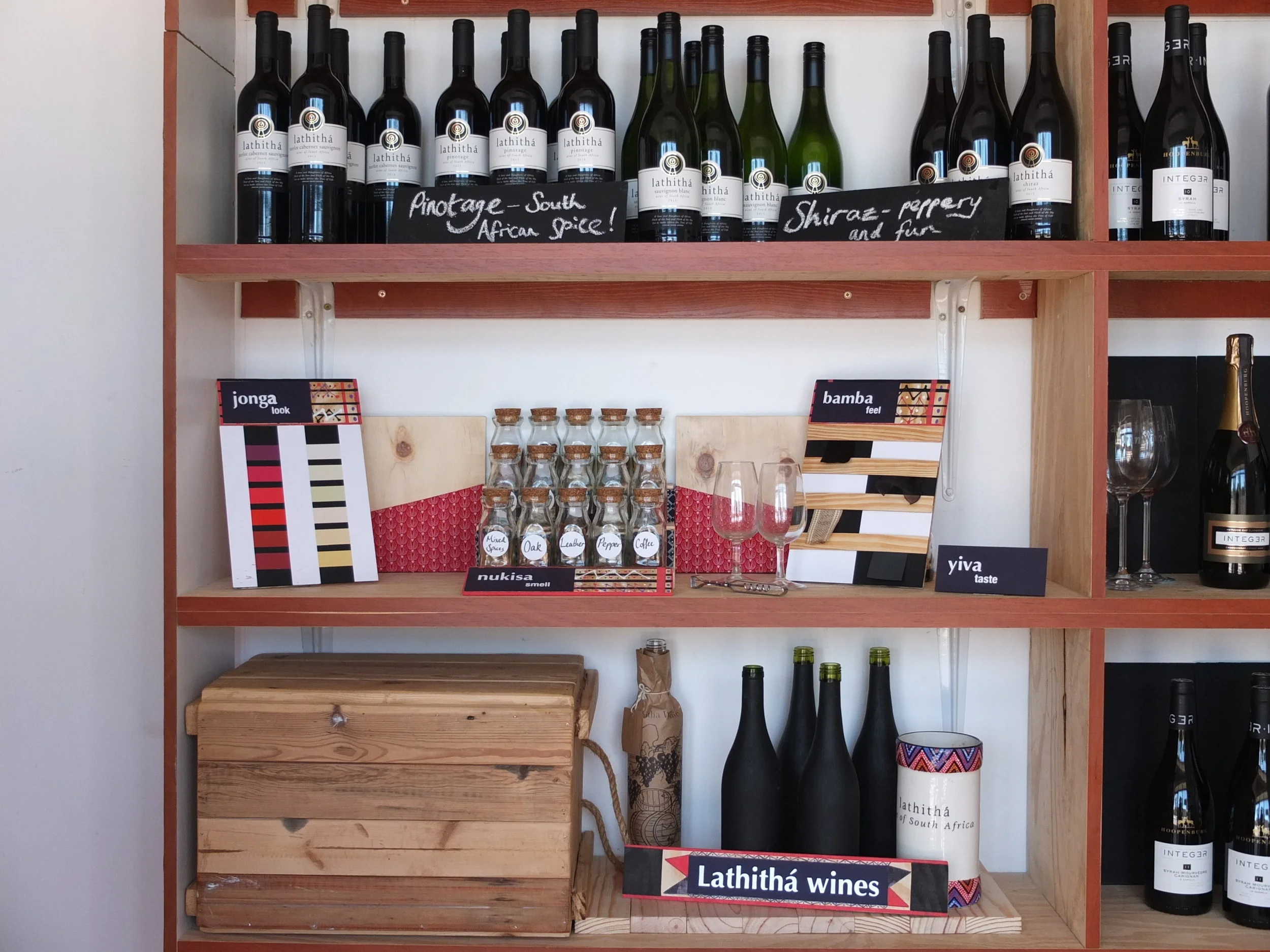  The tasting kit in place, in the Lathitha wines boutique near Langa train station. 