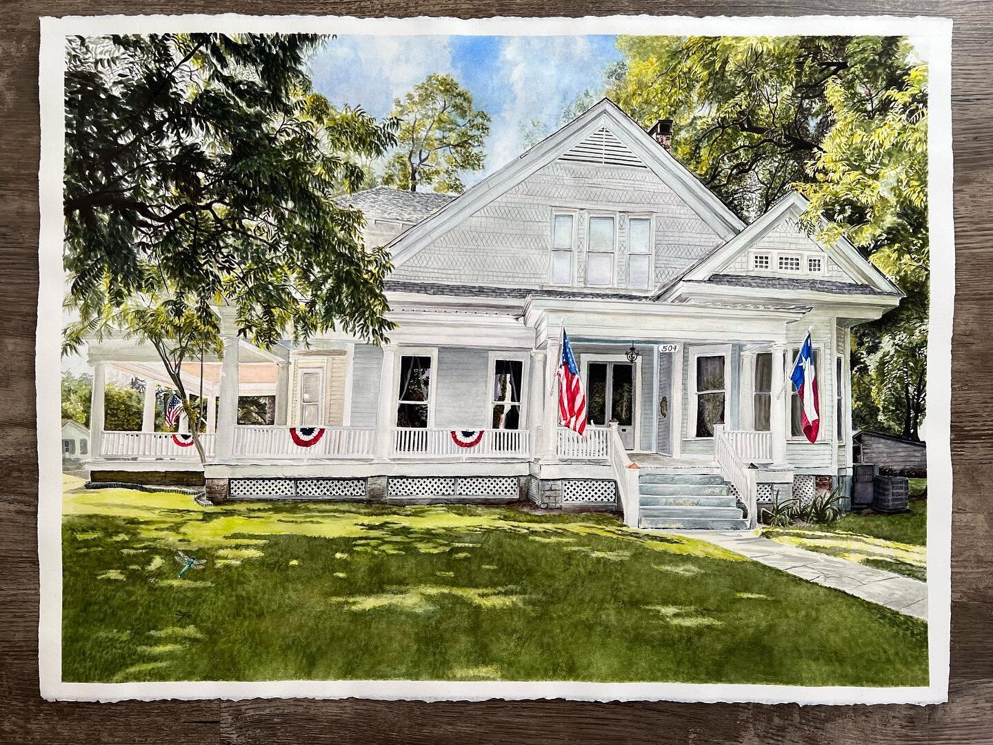 Don&rsquo;t let this small image fool you, This. Was. A. Biggy! My sweet friend @alphaponykh commissioned me to paint her historic home in TX. A few months and many (many) leaves later, it&rsquo;s complete! Ahh I wish I were there on that porch right
