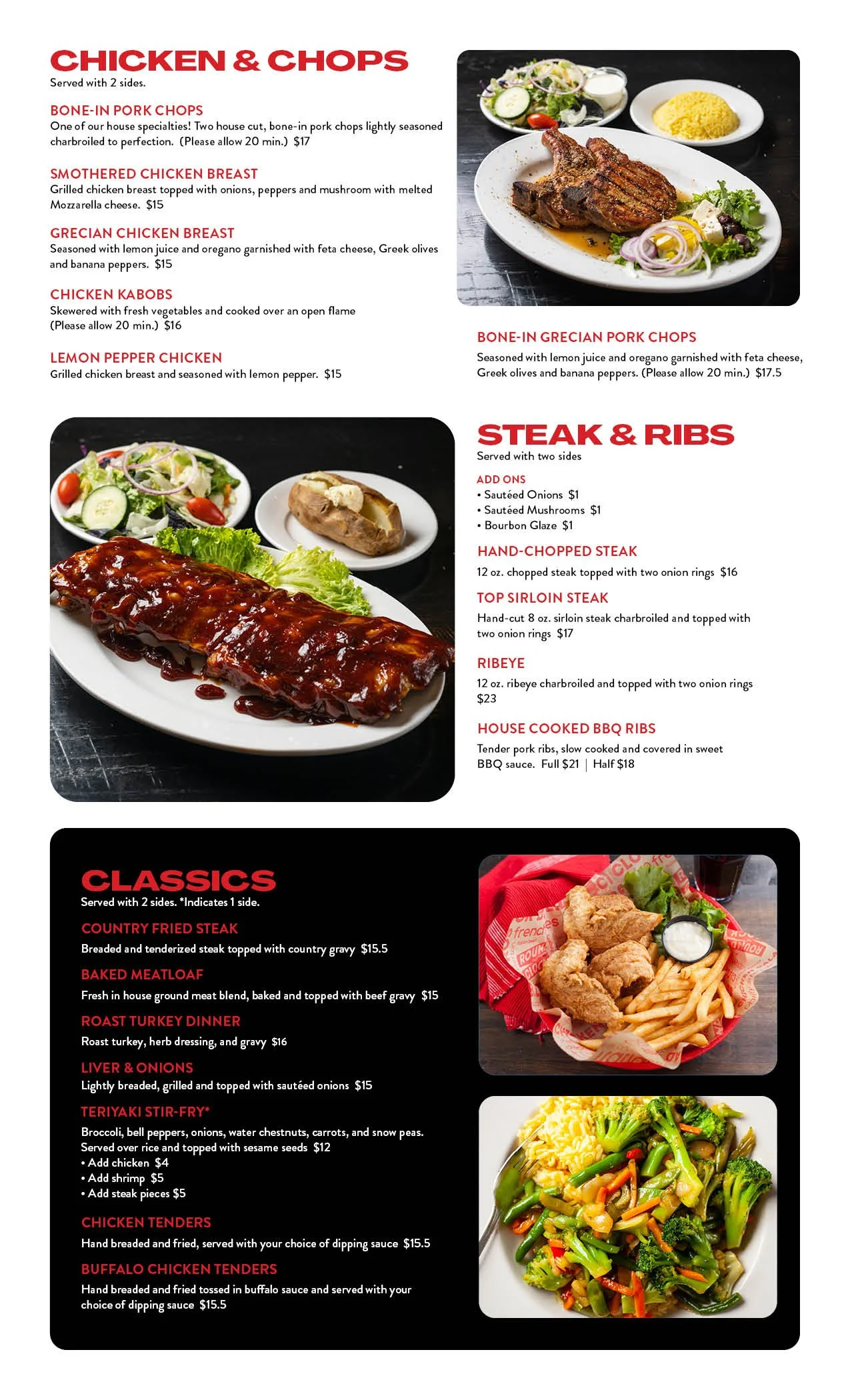Breakfast, Lunch & Dinner Menu — Round the Clock Restaurant