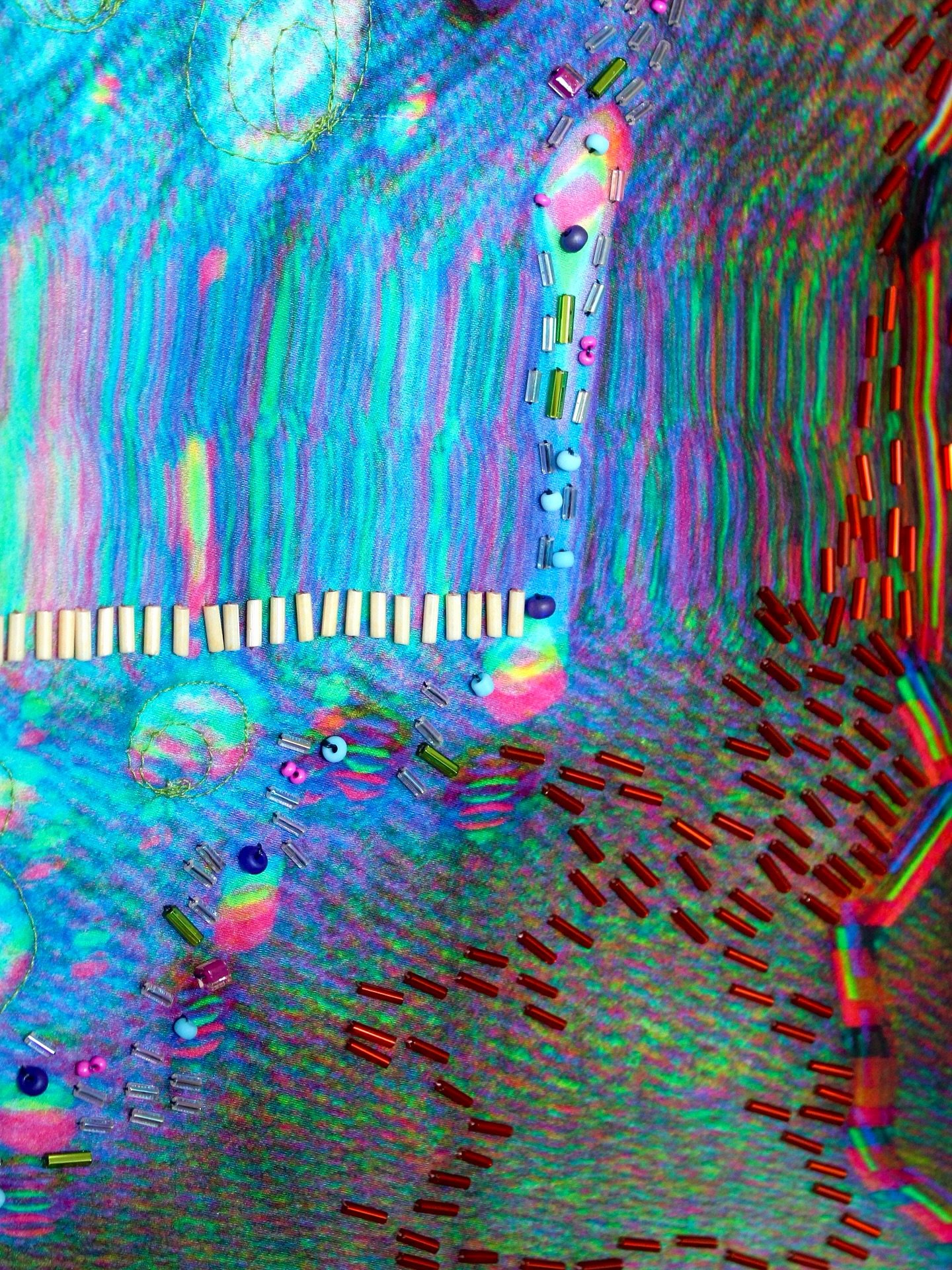Bead embroidery on digitally printed glitch art. Coming soon in a solo exhibition at @artsetobicoke.