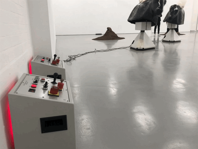 'Beast' (2018) Mechanical bull, plastic tanks, baby milk formula.