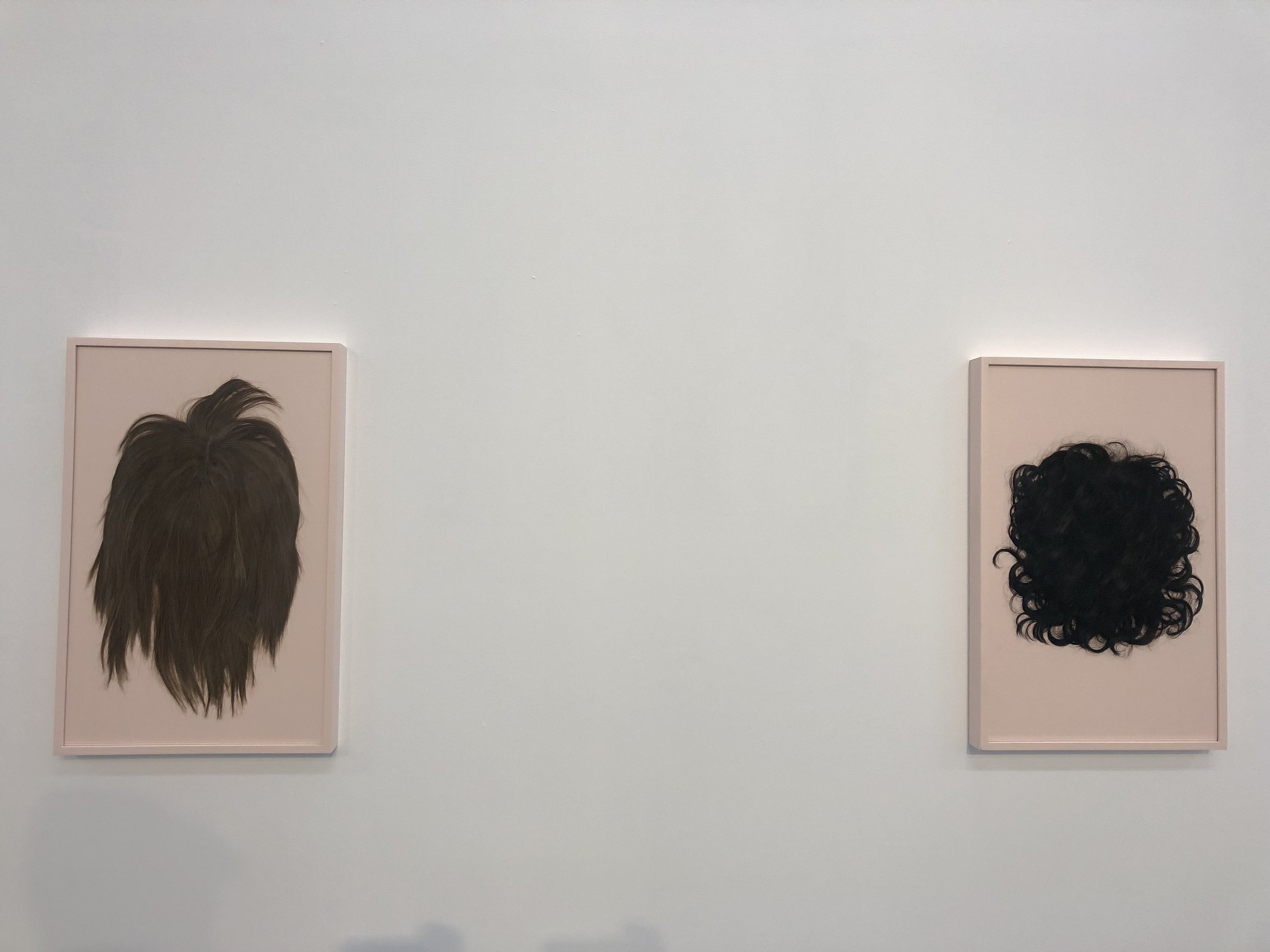 'Choppy Layers Blunt Bang (2016) &amp; 'Ebony Volume Frizz'(2015) Human hair wig, painted frame.