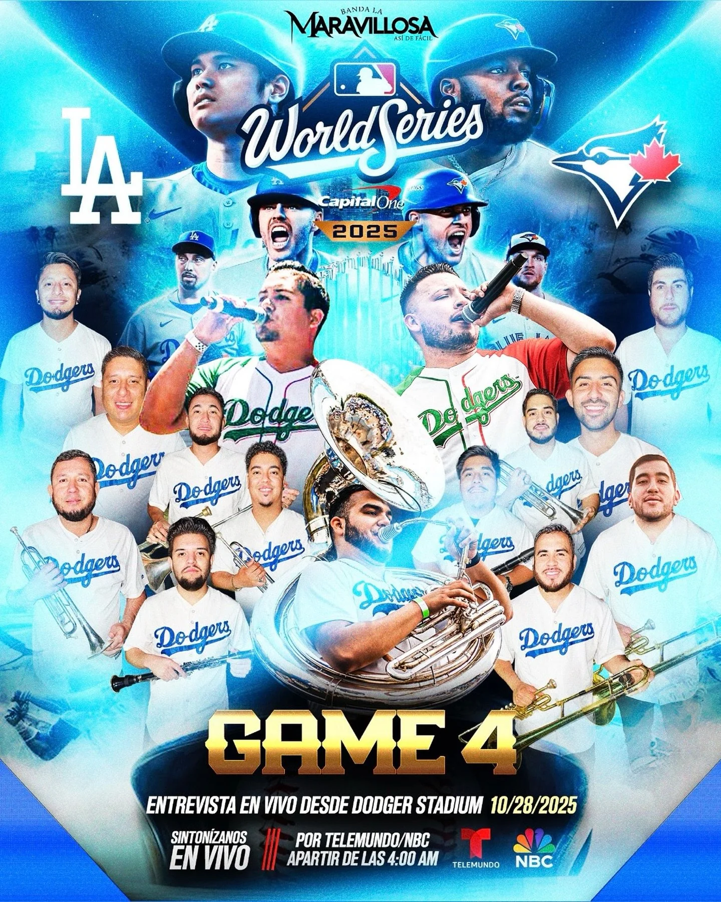 Banda La Maravillosa EN VIVO desde Dodger Stadium!🔥🚀Game 4 of the World Series ⚾️ ! 10 a&ntilde;os colaborando con la organizaci&oacute;n de Los Dodgers  para llevarles la mejor m&uacute;sica de banda 🎶! &iexcl;As&iacute; de f&aacute;cil! Sinton&i
