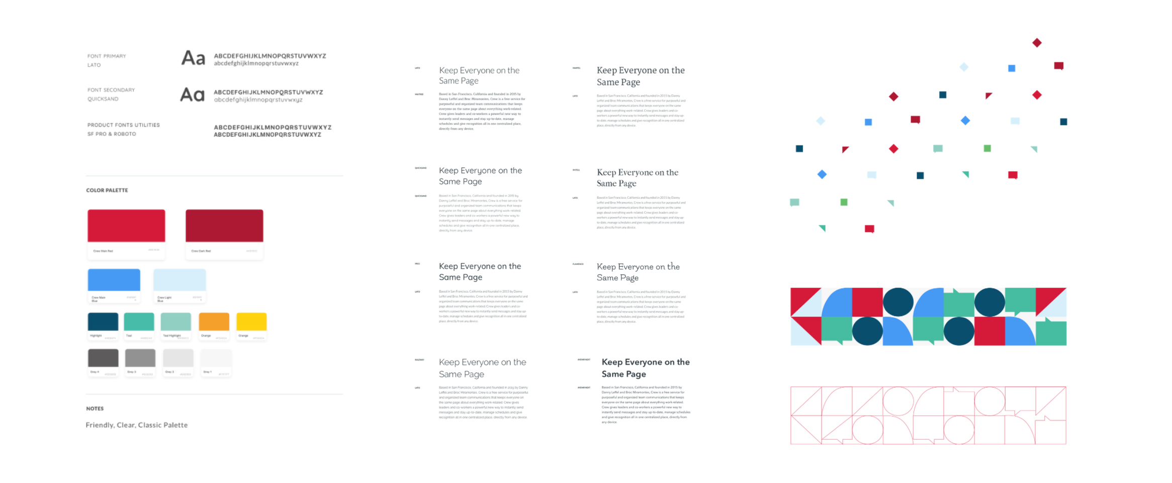 Translating words into visuals: Early sketches and initial explorations of visual language; typography, colors, patterns, shapes. Matching our ideal experience and translating that information into colors, moods, shapes, etc.