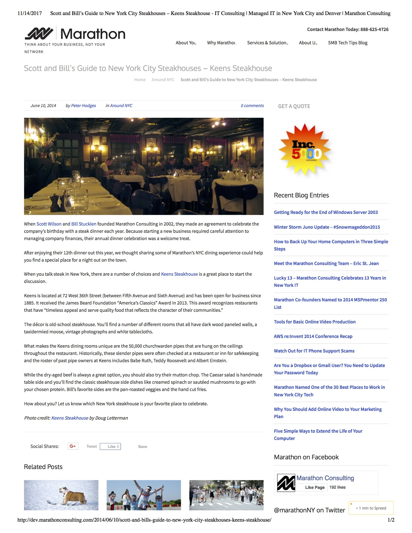 Scott and Bill’s Guide to New York City Steakhouses – Keens Steakhouse - IT Consulting _ Managed IT in New York City and Denver _ Marathon Consulting.jpg